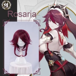 Uwowo Game Genshin Impact Rosaria Cosplay Wig 35cm Red Wine Short Hair