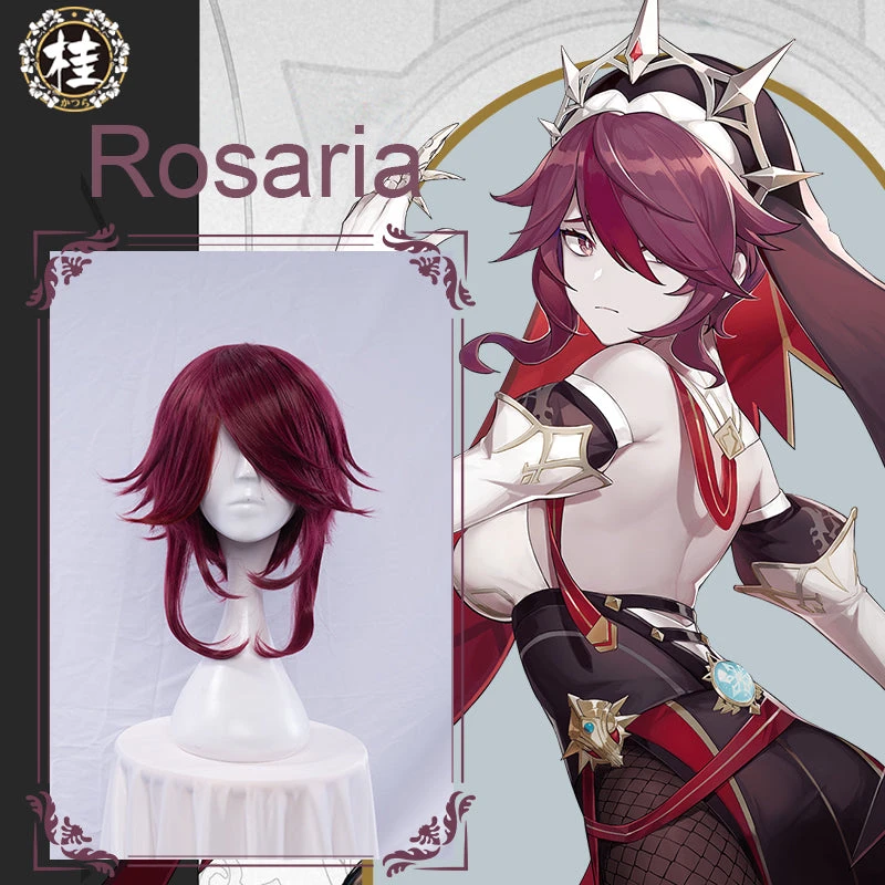 Uwowo Game Genshin Impact Rosaria Cosplay Wig 35cm Red Wine Short Hair 3 Uwowo Game Genshin Impact Rosaria Cosplay Wig 35cm Red Wine Short Hair