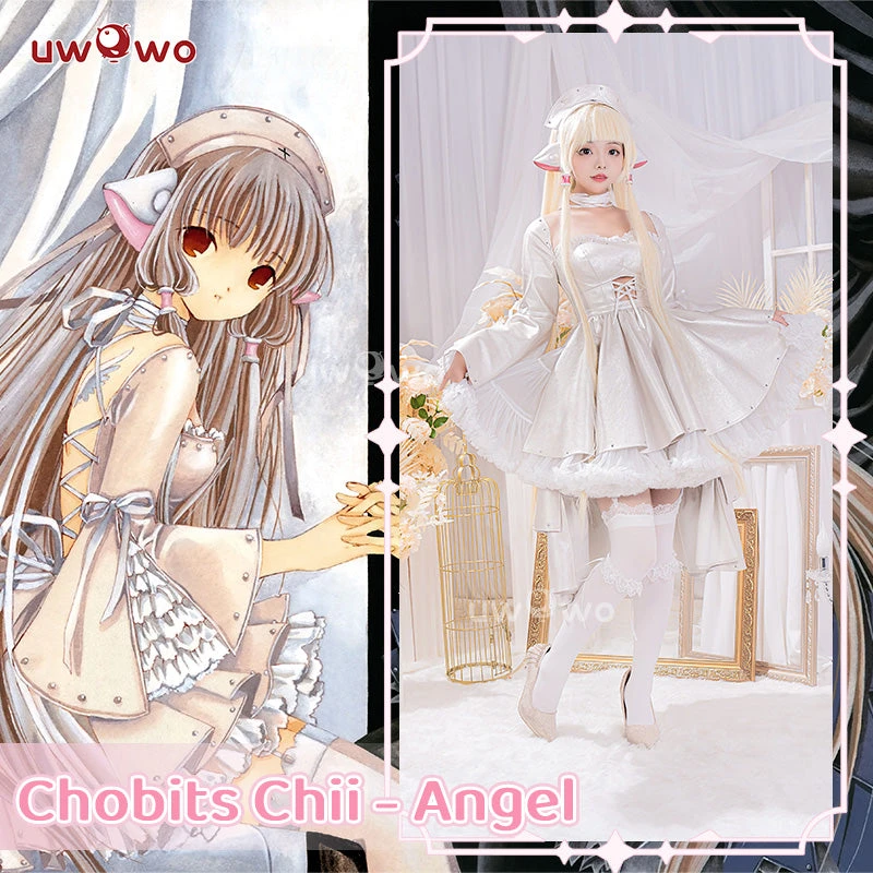 Uwowo Anime/Manga Chobits Chii White Angel Gothic Lolita Leather Dress Cosplay Costumes 3 Uwowo Anime/Manga Chobits Chii White Angel Gothic Lolita Leather Dress Cosplay Costumes