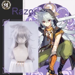 Uwowo Game Genshin Impact Razor Wolf Boy Cosplay Wig 90cm Sliver Gray Long Hair