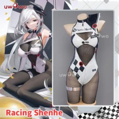 Uwowo Genshin Impact Fanart: Racing Shenhe Bodysuit Leather Cosplay Costume