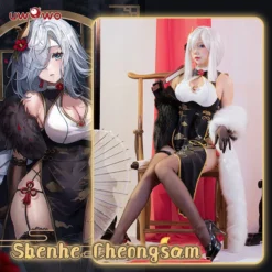 Uwowo Genshin Impact Fanart: Shenhe Qipao Chinese Dress Fur Cosplay Costumes
