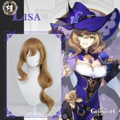 Uwowo Game Genshin Impact Lisa Witch Of Purple Rose Cosplay Wig The Librarian 70cm Brown Long Wavy Hair