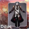 Uwowo Game Genshin Impact Cosplay Diluc The Dark Side Of Dawn Costume Darknight Hero Handsome Nobiliary Uniform