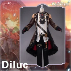 Uwowo Game Genshin Impact Cosplay Diluc The Dark Side Of Dawn Costume Darknight Hero Handsome Nobiliary Uniform