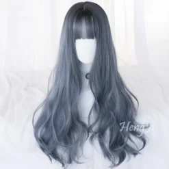 Hengji Lolita Wig Witch Grey And Blue 71cm Long Curly Hair Synthetic Heat Resistant Fiber