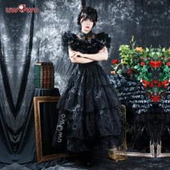 Uwowo Wednesday Addams Rave‘N Dance Black Gothic Prom Dress Cosplay Costume