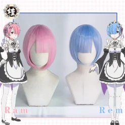 UWOWO Re:Life In A Different World From Zero Rem Ram Cosplay Wig 30cm Pink/blue
